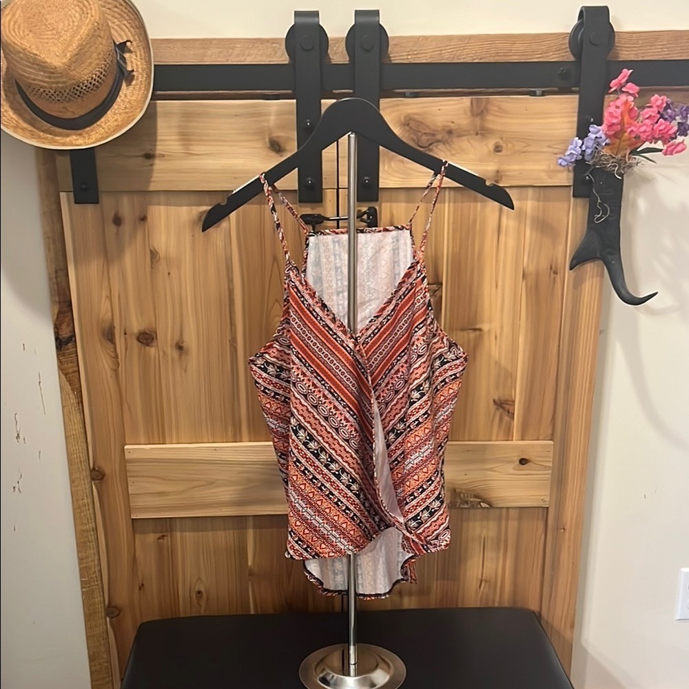 Red and Orange Asymmetrical Wrap Tank